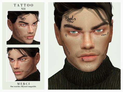 Merci Tattoo N11 Mens Face Tattoos, Face Tats, Sims 4 Tattoos, Sims 4 Tsr, Pose Portrait, The Sims 4 Pc, Facial Tattoos, Sims 4 Cc Makeup, Sims 4 Cc Skin