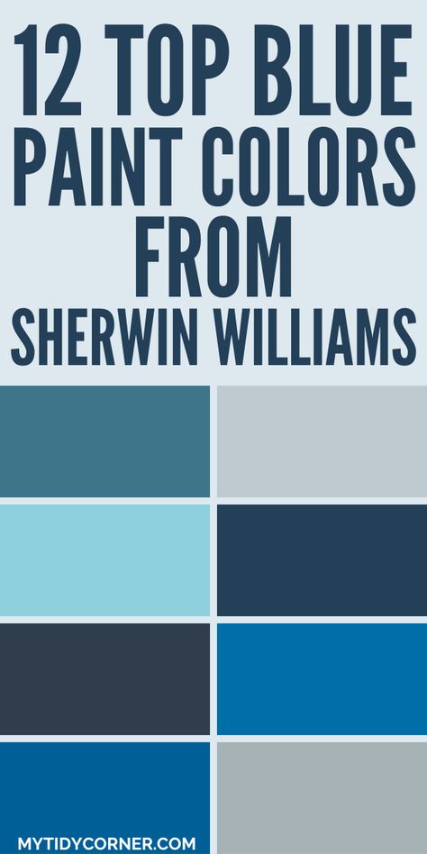 Collage of the top blue paint colors by Sherwin Williams. Bungalow Blue Sherwin Williams, Delft Paint Sherwin Williams, Byte Blue Sherwin Williams, Sherwin Williams Blue Color Palette, Popular Sherwin Williams Blue, Sherwin Williams Sea Mariner, Best Blues For Bedroom, Sherwin Williams Boys Room Colors, Blue Paint For Living Room