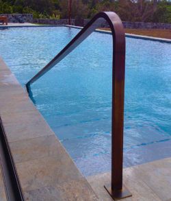 Pool Railings - Padilla Designs Pool Steps Inground, Pool Design Plans, Pool Rails, Backyard Pool Design, Main Gates, Swimming Pool Ladders, Pool Ladder, Pool Steps, Pool Remodel