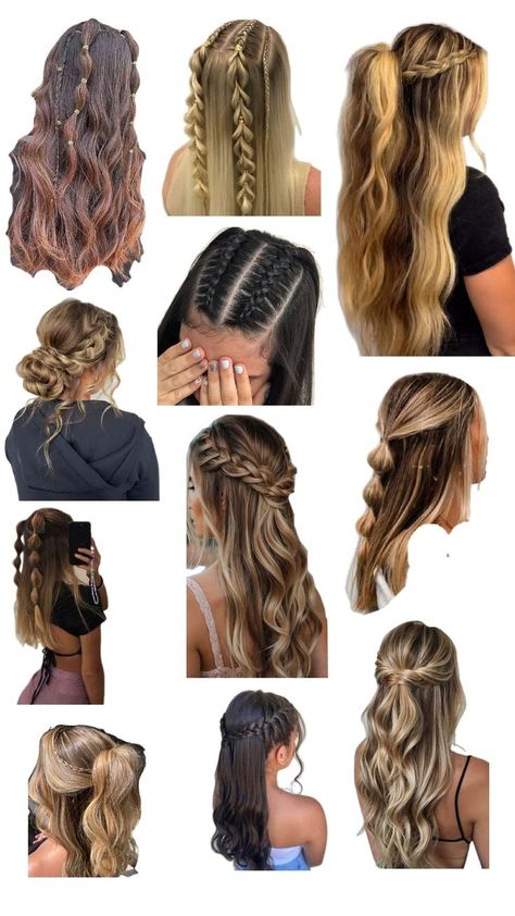 Simple Cute Hairstyles For Hoco, Cute Plaited Hairstyles, Bejeweled Hairstyles, Braided Hairstyles For Homecoming, Hairstyles For Thick Wavy Hair Long, Cute Hairstyles For Teenagers, Cute Hairstyles For Medium Hair Braids, Hair Styles For Senior Pictures, Braid Across Front Of Hair