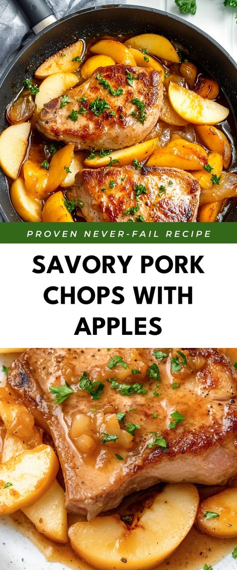 Image for Savory Pork Chops with Apples Pork Chop Apples Onions, Pork Chop Apple And Onion Recipes, Pork Chops For Christmas Dinner, Healthy Dinner Pork Chops, Easy Apple Pork Chop Recipes, Pork Chop Recipes Apples, Apples And Pork Tenderloin, Pork Chops In The Crock Pot Apples, Apple Topping For Pork Chops