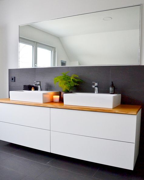 14 Likes - Entdecke das Bild von du.ich.wir.zuhause auf COUCH zu 'Godmorgon Waschtisch mit Echtholzplatte #diyweek #di...'. Bathroom Vanity Modern Ikea, Ikea Double Sink, Bathroom Ikea Godmorgon, Ikea Bathroom Vanity Godmorgon Gray, Godmorgon / Odensvik Bathroom, Ikea Godmorgon, Industrial Style Bathroom, Ikea Store, Bad Design