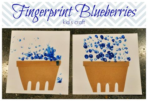 Fingerprint Blueberries Kid's Craft {Dolen Diaries for Inspiration Made Simple} Blueberry Ideas, Blueberries For Sal, Vegetable Crafts, Fruit Crafts, Toddler Arts And Crafts, Alphabet Crafts, Daycare Activities, Daycare Crafts, Toddler Art