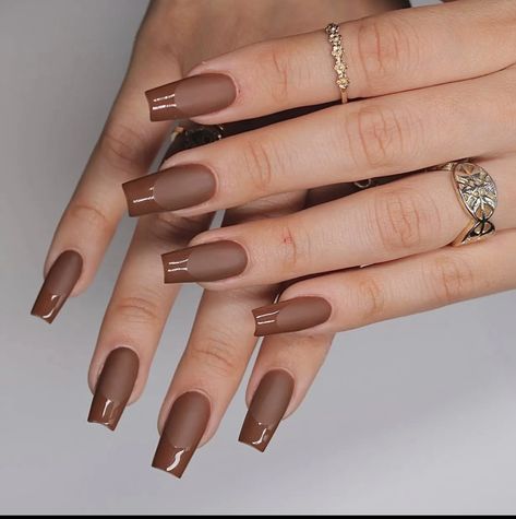 Brown Nails Ideas Simple, Brown Matte French Tip Nails, Mocha French Tip Nails, Acrylic Nails Brown Nude, Classy Brown Nails, Brown French Tip Nails, Nude French Tip, Cute Fall Nail Designs, Brown French Tip