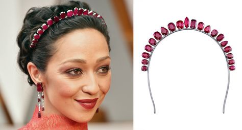 Trending: Jeweled Headbands and Tiaras, as Seen at the Oscars. Ruth Negga in Gemfields Ruby Tiara by Irene Neuwirth Ruby Headband, Ruby Tiara, Connoisseurs Jewelry Cleaner, Ruth Negga, Valentino Gowns, Haute Couture Gowns, Celebrity Jewelry, Jeweled Headband, Irene Neuwirth