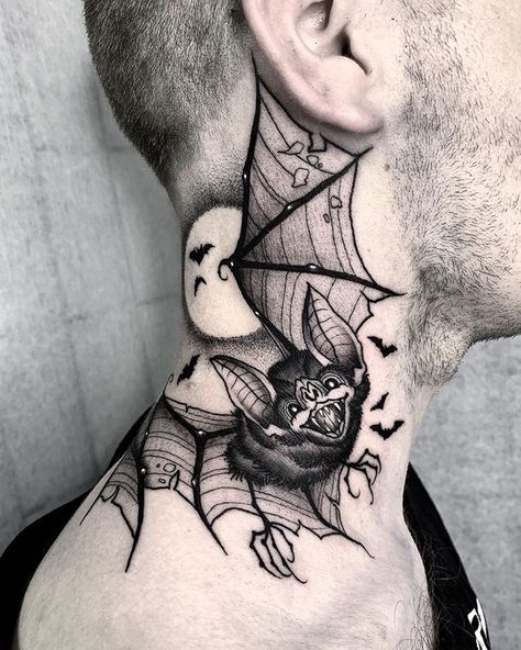 Bats 🦇 . . . #blackwork #inkedmag #dotworker #battattoo #necktattoo #gothictattoo #dotworktattoo #tattoosnob #btattooing #tttpublishing… Angelo Parente Tattoos, Bats Tattoo, Throat Tattoos, Witchcraft Tattoos, Throat Tattoo, Goth Tattoo, Neck Tattoos Women, Bat Tattoo, Witch Tattoo