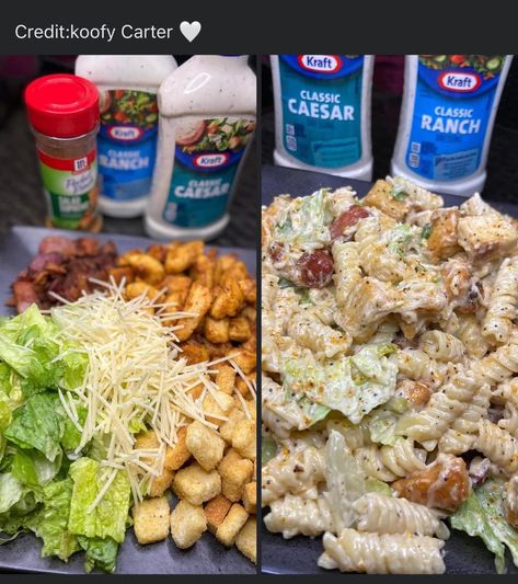 Cold Lunch Ideas For Men, Cesar Dressing, Cold Lunch Ideas, Dude Food, Cheese Croutons, Pasta Salad Ingredients, Cooking Recipes For Dinner, Cold Lunch, Caesar Salad Recipe