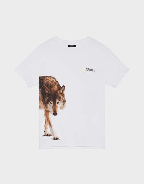 Bershka x National Geographic Sustainable Fashion Collection | POPSUGAR Fashion UK Wolf Tshirt, Tshirt Printing Design, Wolf T Shirt, Popsugar Fashion, Real Life Stories, Uk Fashion, Sustainable Clothing, Popsugar, National Geographic