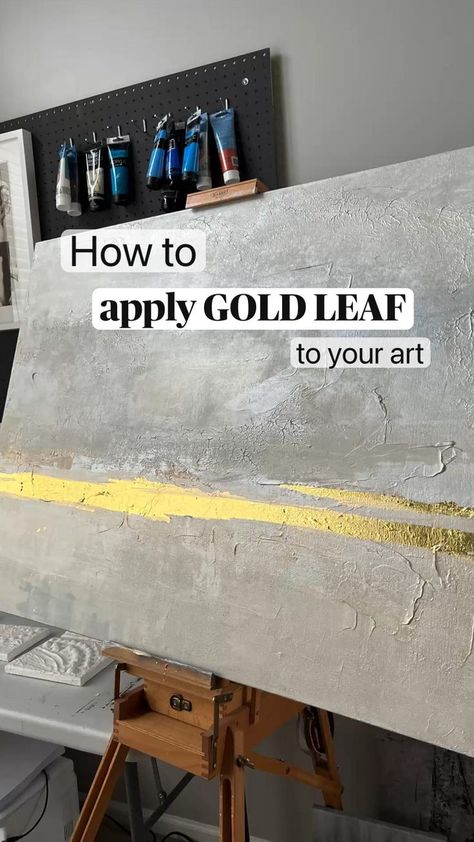 How to apply gold leaf / gold foil to your art - art tutorial, painting on canvas, gold leaf art 🖼 in 2022 | Diy wall art, Cheap diy wall art, Diy canvas How To Apply Gold Leaf To Canvas, How To Apply Gold Leaf, Large Abstract Painting Diy, Gold Leaf Ideas, Gold Foil Art Diy, Cheap Diy Wall Art, Gold Foil Wall Art, Diy Large Wall Art, Tutorial Painting