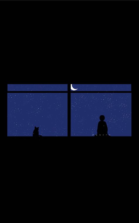 Digital drawing , art , wallpaper, cat, moon, night, illustration, art Cat Mood Wallpaper, Night Time Wallpaper, Cat Mood, Under The Same Sky, Wallpaper Night, Sky Illustration, Illustration Cat, Night Stars, Mood Wallpaper