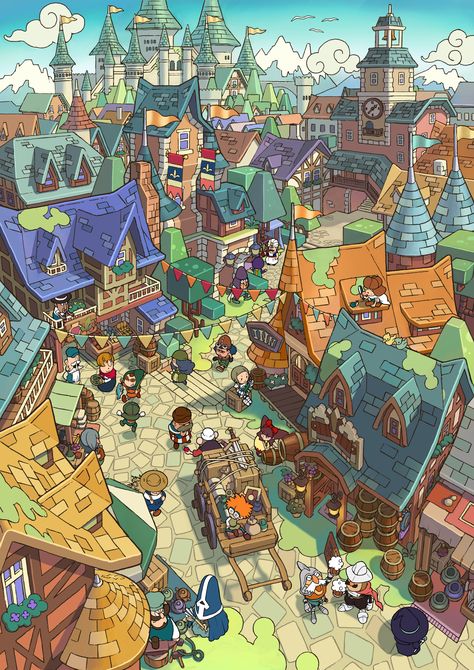 Fantasy Life art - Imgur Fantasy Town, Fantasy Life, Isometric Art, Fantasy City, Game Concept Art, Fantasy Art Landscapes, Nintendo 3ds, Environment Design, 판타지 아트