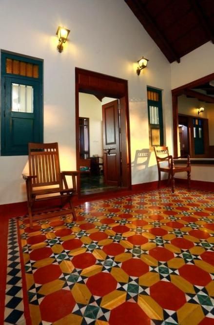 Athangudi Tiles Flooring, House Floor Tiles, Kitchen Colors Ideas, Home Tiles Design, Athangudi Tiles, Chettinad House, Kerala Traditional House, Floor Tiles Design, Kerala House