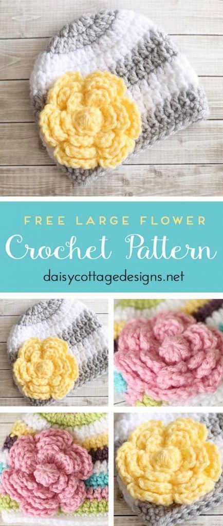 Flower Crochet Pattern, Crochet Flower Hat, Daisy Cottage, Crochet Flower Pattern, Crochet Puff Flower, Cottage Designs, Crochet Embellishments, Crochet Flowers Easy, Crochet Flowers Free Pattern