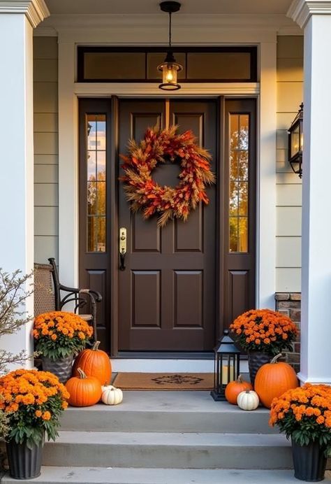 Fall Decor Ideas For The Home Front Door, Fall Home Exterior, Home Exterior Decor, Thanksgiving Table Decor Ideas, Fall Front Door Decor, Wreath Stand, Thanksgiving Table Decor, Winter Holiday Decorations, Cozy Fall Decor