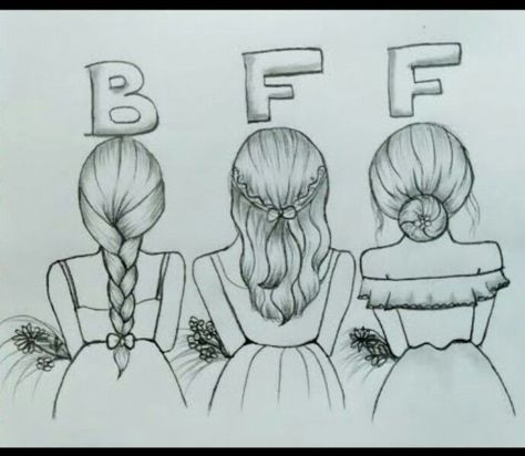 3 Best Friends Drawing Easy, 3 Best Friend Drawings Sketches, 4 Best Friends Drawing Cute, Best Friend Drawing Sketches, Friend Dp, Best Friend Sketches, Friends Sketch, Pencil Drawings Of Girls, Dubai Architecture