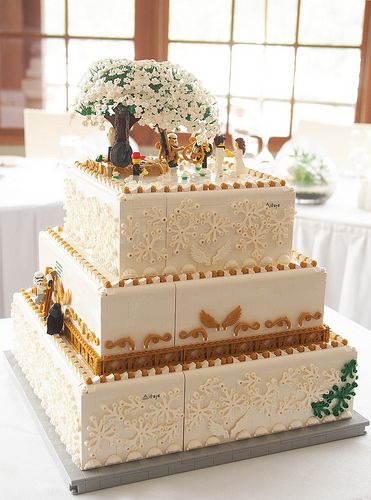 It’s not often you see a build that you want to take a bite out of. But especially for this LEGO wedding cake, I’d think twice about my pearly whites before I took a mouthful. LEGO chef Handoko Setyawan brick-baked a LEGO cake for dear friends who clearly are fans of both Harry Potter and […] Lego Wedding Cake, Lego Wedding Cakes, Lego Food, Different Wedding Cakes, Lego Wedding, Ninja Turtle Cake, Tall Cakes, Lego Cake, Superhero Cake