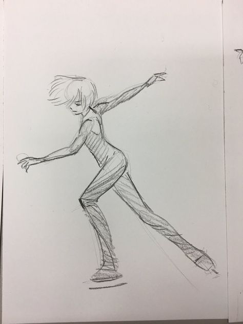 Yuri On Ice Skating, Ice Skating Sketch, Skating Sketch, Ice Skate Drawing, Dancing Drawings, Quote Happy, Easy Drawings Sketches, Figure Drawing Reference, Yuri On Ice