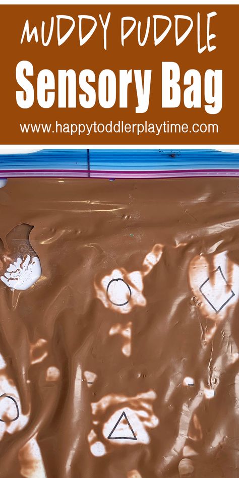 Muddy Puddle Shape Sensory Bag - HAPPY TODDLER PLAYTIME Sensory Bag Fillers, Groundhog Day Sensory Activities, Sensory Bags For Kindergarten, Camping Infant Activities, Shape Sensory For Toddlers, Pig Activities For Toddlers, Shapes Sensory Bin, Shape Sensory Bin, Sensory For Toddlers