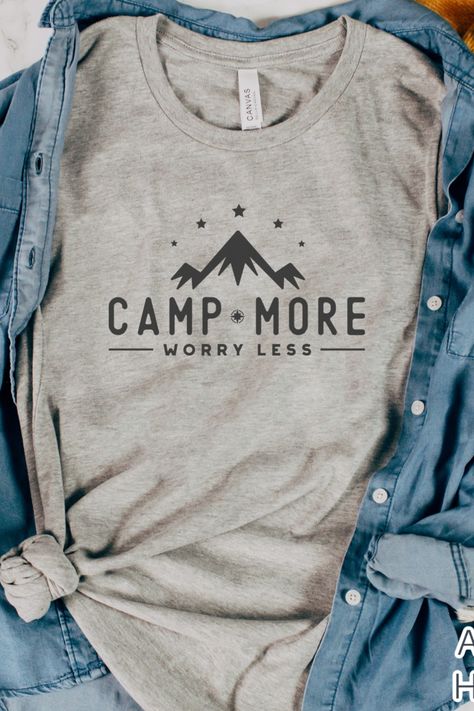 Camper Shirt for Camping Tshirt Camping Shirt for Women Camp More Worry Less Camping T shirt Outdoor Lover Shirt Adventure Shirt Camper Gift Camping T Shirt Design, Camp T Shirts Design Ideas, Camping Sweatshirt Ideas, Camping Shirt Ideas, Camping Tshirt Ideas, Camp Tshirt Designs, Funny Camping Shirts, Camper Crafts, Camping Tee Shirts