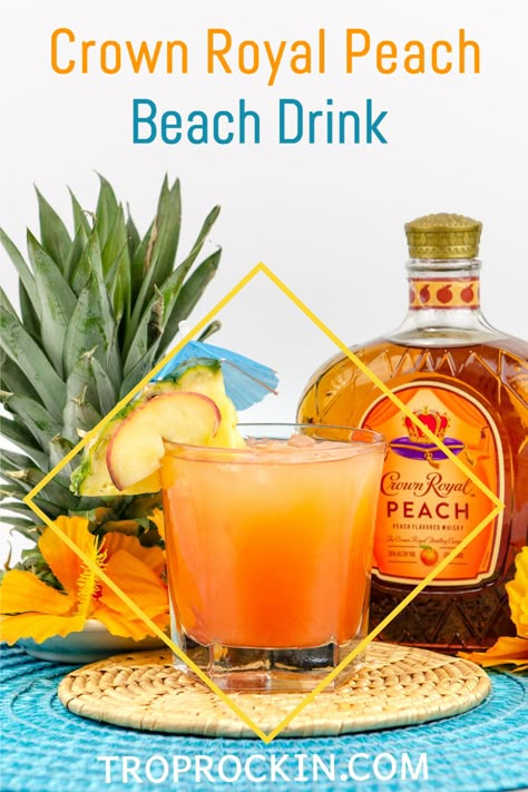 Best Drink Recipes Alcohol, Mixed Drinks With Crown Peach, Crown Punch Recipes, Royal Peach Cocktail, Peach Drink Recipes Alcoholic, Crown Peach Mixed Drinks, Crown Peach Beach Drink, Peach On The Beach Drink, Crown Peach Slush