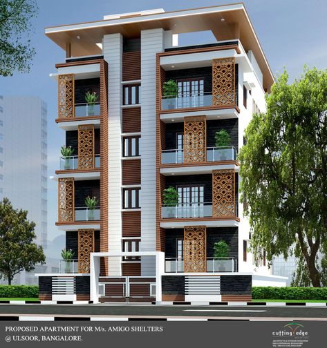 Apartments Elevation Design, Apartment Front Elevation Design, Apartment Elevation Ideas, Apartment Elevation Design Architecture, 4 Storey Building Elevation Modern, 4 Storey Apartment Building Design, Small Apartment Elevation, Modern Apartment Design Exterior, Apartment Elevation Design Modern