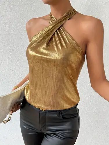 Golden Party, Tank Top Outfit, Style Bodysuit, Comfy Jumpsuits, Women Blouses Fashion, Top Outfit, Womens Tops Summer, Cut Out Design, Party Looks