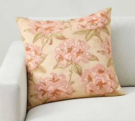 floral | Pottery Barn Pottery Barn Home, Blush Living Room, Linen Bath Towels, Floral Pillow, Thrown Pottery, Cloth Napkin, Embroidered Cushions, Solid Rugs, Cushion Inserts