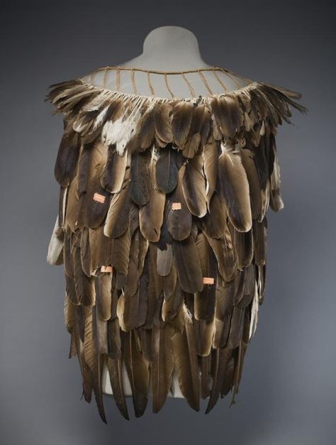 American Indian Art | Denver Art Museum | Cape, late 1800s. Unknown Wailaki Artist. feather and cord, 36 inches tall by 27 inches wide. 1950.150 Native American Vest, Feather Vest, Feather Cape, Maori Designs, Denver Art Museum, Denver Art, American Indian Art, Indigenous Art, Native Art