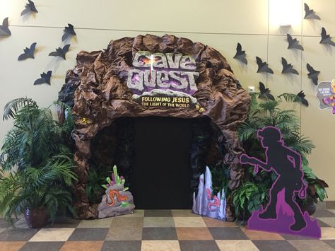 Cave Party Decorations, Cave Themed Room, Cave Quest Vbs Decorations, Diy Cave, Cave Decorations, Cave Quest Vbs, Science Lab Decorations, Cave Quest, Egypt Crafts