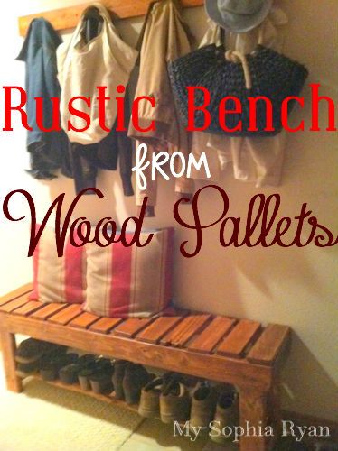 http://www.mysophiaryan.com/rustic-bench-made-from-wood-pallets/ Diy Mod Podge, Diy Home Decor For Apartments, Pallet Bench, Diy Entryway, Rustic Bench, Deco Nature, Pallet Creations, Pallet Crafts, Lodge Decor