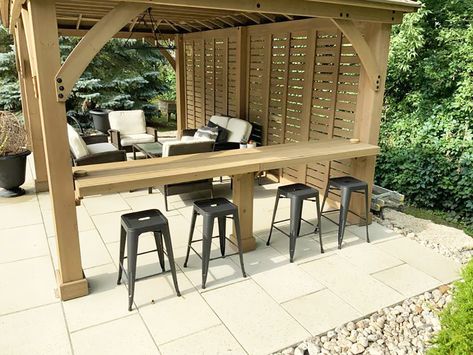 Freestanding Gazebo Patio, Bar In Gazebo, Patios With Gazebos Backyard Ideas, Gazebo With Kitchen Ideas, Gazebo With Bar Counter, Large Gazebo Ideas, Gazebo On Concrete Patio, Outdoor Pavillion Design, Gazebo Base Ideas