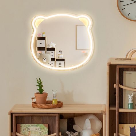 The edge of the plane mirror has white light, and the appearance is a cartoon bear shape. When you turn on the switch, you can get a brand new visual feast. It is a good choice to decorate the children's bedroom. Bear Bedroom, Bear Mirror, Plane Mirror, Bear Outline, Bear Shape, Children's Bedroom, Bedroom Mirror, The Switch, Cartoon Bear