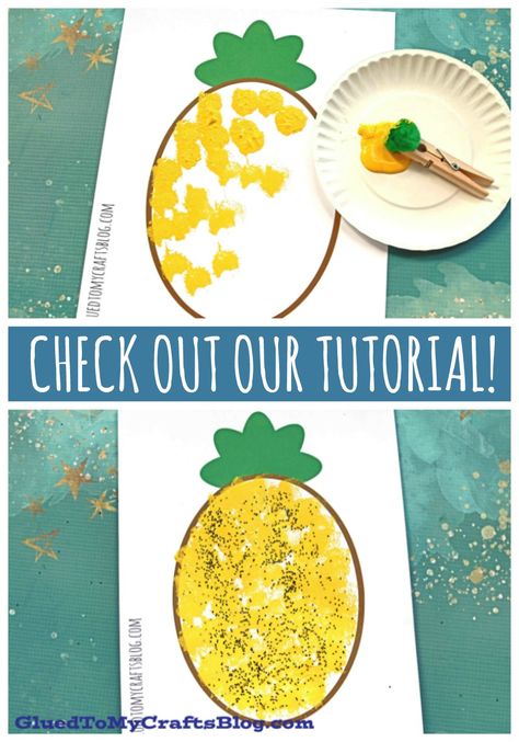 Pom Pom Pineapple Craft, Pineapple Art For Preschool, Pom Pom Pineapple, P Is For Pineapple Craft, L Is For Lemon Craft, Pineapple Crafts For Toddlers, Pineapple Activities For Preschool, Aloha Crafts Preschool, Pineapple Art For Kids