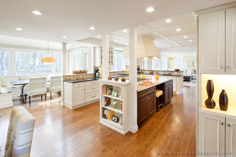 Feinmann, Inc. | High End Design Build Firm in the Greater Boston area | Boston Design Guide Kitchen Family Room Combo, Open Floor Plan Kitchen, Kitchen Floor Plans, Built In Seating, Kitchen Designs Layout, Best Kitchen Designs, Kitchen Family Rooms, Gorgeous Kitchens, Eat In Kitchen