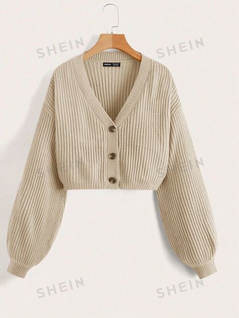 SHEIN EZwear Women Spring Daily Solid Color Long Sleeve Cardigan | SHEIN USA Shein Cardigan, Cheap Cardigans, Rib Knit Cardigan, Knitting Women Cardigan, Cardigan Crop, Cardigan Women, Bishop Sleeve, Lightweight Cardigan, Lantern Sleeve