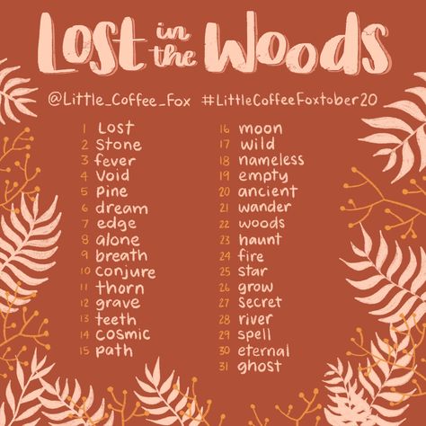 Let's get lost with this mysterious, haunting, and whimsical prompt list! Use #littlecoffeefoxtober20 to share your art, and have fun! #inktober #inktober2020 #inktoberprompts Sketchbook Ideas Doodles, Ideas For Your Sketchbook, Cute Sketchbooks, Sketchbook Prompts, October Is Here, Sketchbook Aesthetic, Let's Get Lost, 30 Day Drawing Challenge, Prompt List