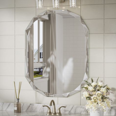 Mercer41 Pearlette Oval Beveled Frameless Bathroom Vanity Mirror Decorative Wall Accent Mirror & Reviews | Wayfair Frameless Bathroom Mirror, Shattered Mirror, Wall Accents Decor, Entryway Mirror, Frameless Mirror, Wall Accent, Accent Mirror, Oval Mirror, Bathroom Vanity Mirror