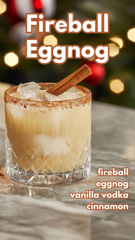 Fireball Eggnog Fireball Dr Pepper, Drinks Alcohol Recipes Fireball, Eggnog And Fireball, Fireball Holiday Drinks, Fireball Cocktails Holidays, Fall Fireball Drinks, Cinnamon Vodka Drinks Recipes, Fireball Whiskey Balls, Fireball Eggnog