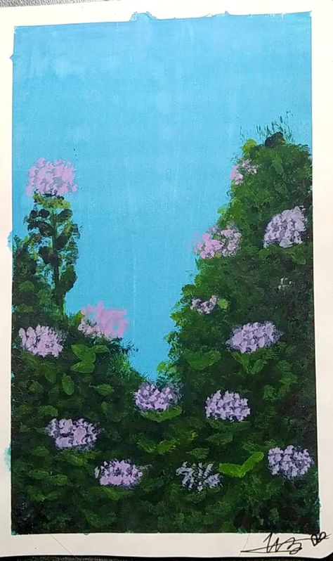 Purple flower,flower bush, gouache painting,sky Flower Bush, Gouache Painting, Drawings, Flowers