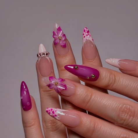 purple sculpted flower nails 💜 inspo: @amys.clients #nailart #nails #3dflowernails #springnails #summernails #buildergel Orchid Nails Color, Purple 3d Flower Nails, Purple Latina Nails, Nails With Purple Design, Sculpted Flower Nails, Purple Acrylic Nails Designs, Lotus Flower Nails, Flower On Nails, Purple Flower Nails