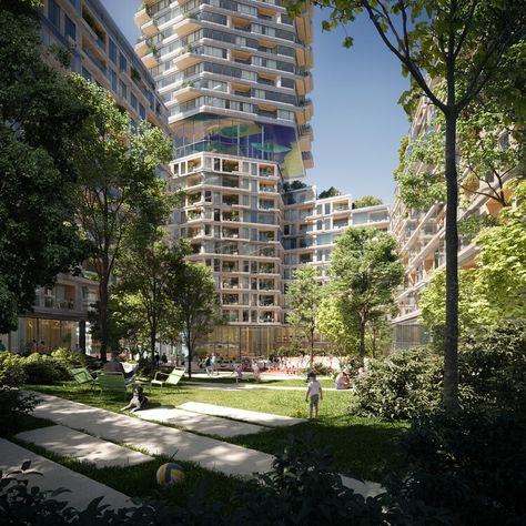 Mixed Use Development Architecture, Community Apartment Architecture, Residential Courtyard, Exterior Walkway, Communal Housing Architecture, Mix Use Residential Building, Victoria Gardens, The Residential Complex Concept, Residential Garden