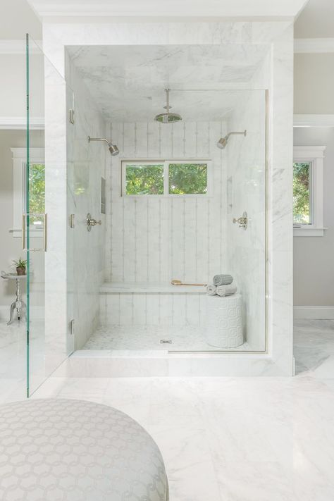 Shower Room Design Ideas, Double Shower Heads, Walk In Shower Designs, Window In Shower, Bathroom Shower Heads, Master Shower, Double Shower, Rooms Ideas, Trendy Bathroom