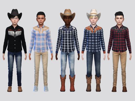 Sims 4 Piercings, Sims Stories, Sims 4 Children, Sims 4 Toddler, Cowboy Shirt, Sims4 Clothes, Sims Hair, Cowboys Shirt, Sims 4 Cas