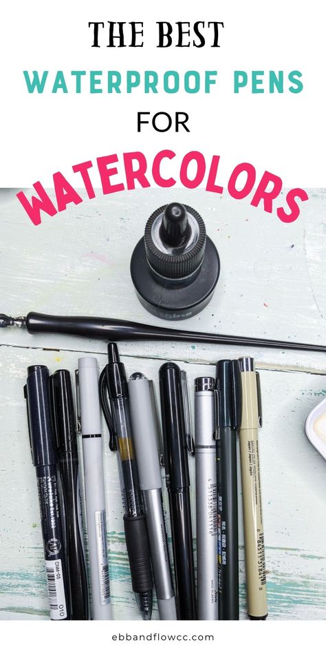 Looking for the best waterproof pens for watercolor? I've tested 10 different pens at various price points to find the best pen that doesn't smudge under paint. #watercolors #linerpens Pen And Ink Drawings With Watercolor, Watercolor Doodles Easy, Watercolour Lessons, Watercolor 101, Best Pen, Alcohol Painting, Brush Techniques, Watercolor Doodles, Artist Tools