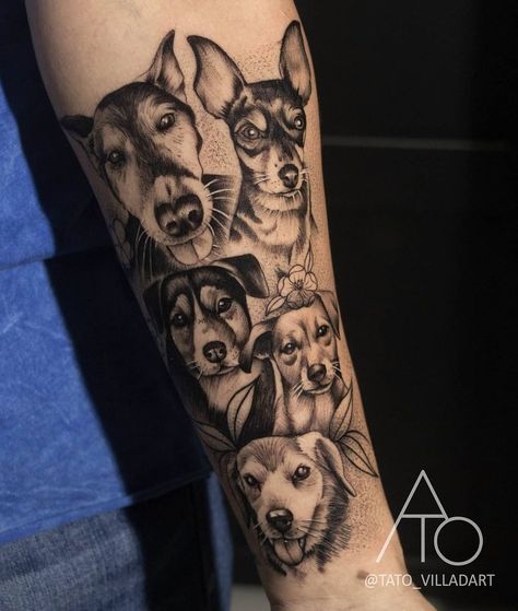 Pet Tattoo Sleeve, Target Tattoo, Pikachu Tattoo Design, Girly Sleeve Tattoo, Pet Portrait Tattoos, Pet Tattoo Ideas, Tattoo Pet, Tato 3d, Dog Portrait Tattoo