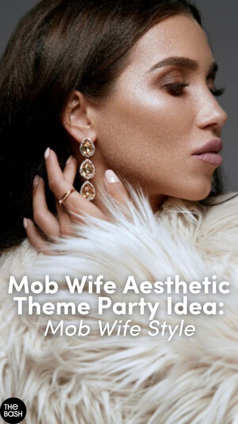 The latest style trend is officially here: the mob wife aesthetic🍸✨Plan the ultimate mob wife aesthetic themed party with the mob wife style💍 Get more ideas for a mob wife aesthetic party here🎉 #mobwifeaesthetic #mobwife #mobwifetrend #mobwifeparty #mobwifethemedparty #mobwifeaestheticparty #mobwifeaestheticthemedparty #mobwifeaestheticoutfit #partytheme #birthdaypartytheme #bachelorettepartytheme Mobwife Makeup Aesthetic, Mob Wife Aesthetic Plus Size, Mob Wedding Aesthetic, Mob Wife Dinner Party, Mob Wife Aesthetic Outfit 2024, Russian Mob Wife Aesthetic, Mob Wife Aesthetic Hair, Mob Wife Bachelorette Party, Mob Wives Outfits