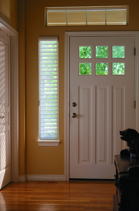 Curtains For Sidelights Front Doors, Entry Window Covering, Blinds For Sidelight Windows, Door Sidelights Coverings, Long Window Next To Front Door, Sidelite Window Treatments, Sidelight Window Covering Ideas, Sidelights Front Door Privacy, Side Window Curtains