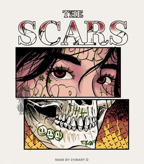 Introducing our latest premade design: THE SCARS! 🔥 Crafted exclusively for one buyer, this design offers a unique touch to your collection. Customize colors and text to suit your style. DM to seize this exclusive offer. #clothingdesign #designer #illustrationoftheday #designyourlife #productdesigner #designapparel #merchdesign #designservice #carousels #artedesign #art_collection #21imforsale Clothing Brand Design, T-shirt Design Illustration, Sticker Design Inspiration, Cartoon Style Drawing, T Shirt Design Template, Design Your Life, Graphic Tshirt Design, Arts Ed, Shirt Print Design