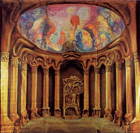 1st Goetheanum interior Planetary pillars and Representative of Humanity Steiner Architecture, Astrology For The Soul, Rudolph Steiner, Steiner Waldorf, Istoria Artei, Waldorf School, Rudolf Steiner, Free Mind, Concrete Structure