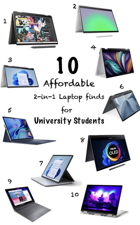 1. HP Spectre 2. HP Envy 3. HP Pavilion 4. Acer Chromebook Spin 5. Dell XPS 6. Lenovo IdeaPad 7. Microsoft Surface 8. ASUS ZenBook 9. Lenovo Yoga 10. Dell Inspiron #university #laptop #student #studenthacks #universitypreparation #study #studentchecklist #checklist #2in1laptop #tablet #typednotes #notetaking #lecturenotes #lectures #studyhacks As an amazon associate i earn from qualifying purchases: Asus Zenbook, Acer Chromebook, Cheap Laptops, Cheap Laptops For Students, Best Laptop For Students, Best Laptops For Students, Samsung Laptop, Hp Spectre, Laptop Cheap